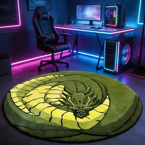 Trendy and cool dragon-themed e-sports rug, thickened plush floor mat for gaming rooms, anti-slip mat for gaming chairs, soft and absorbent mat for bedroom beds, suitable for industrial/cyberpunk home decor, Stain Resistant Rug