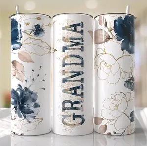 Grandma • 20oz Tumbler Stainless Steel Cup Floral Blue Rose Gold Drinkware
