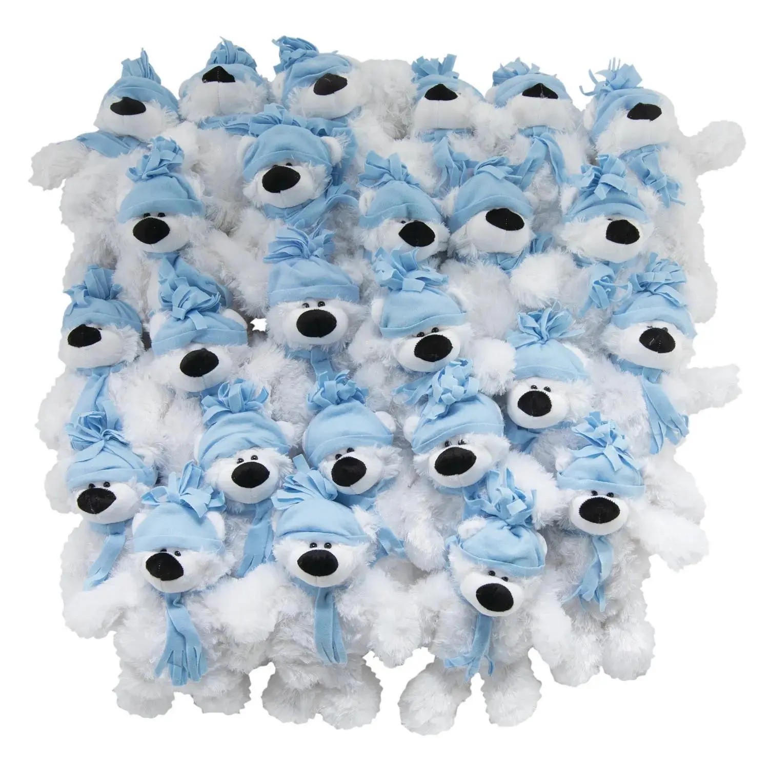 11" Bulk 50 Pc. Large Holiday Stuffed Polar Bears with Winter Hat & Scarf