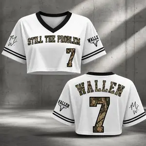 Camo #7 I'm The Probllem Crop Jersey, Women Sporty Crop Shirt, Country Music Tee, Sporty Football Jersey