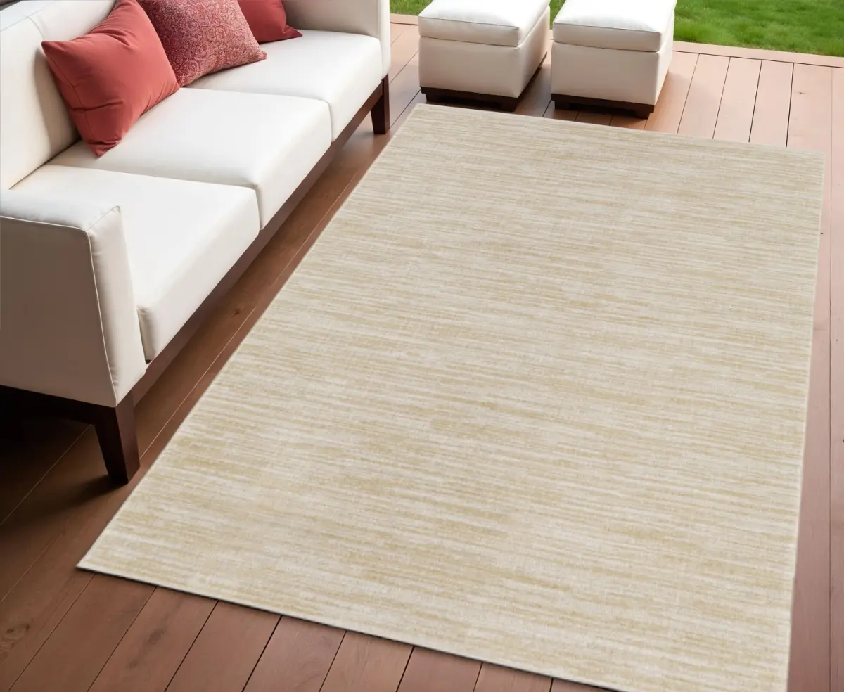 212 MAIN 4x6 ft. Ivory & Gold Abstract Print Power Loom Rectangle Area Rug, Weatherproof Indoor/Outdoor Carpet with Contemporary Modern Look for Deck/Patio