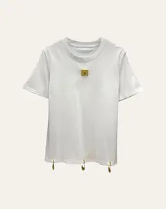 Women's Regular Fit Minimal Cotton T-shirt, Featuring Gold Accent Pin