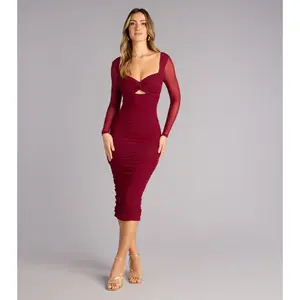 Date Night Defined Long Sleeve Midi Dress