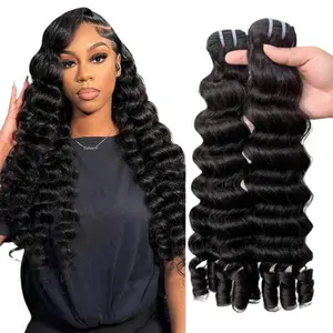 【SUMMER VIBES】Megeen 16A Megeen Curly Bundles 100% Unprocessed Human Hair Virgin Hair Extensions Deep Wave With Spiral Curly End Natural Black Raw Hair Weave Less Shedding Hair For Women