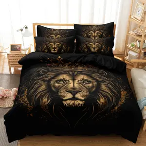 3pcs Lion & Crown Print Bedding Duvet Cover Set, Decorative Duvet Cover, Including 1 Duvet Cover & 2 Pillowcase without Filler, Bedding Supplies for Home Bedroom Hotel