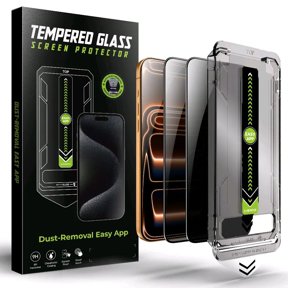 2 Packs  For iPhone 17 Pro Privacy Tempered Glass Screen Protector with Dust-Removal Easy App for iPhone 17 Pro - 9H Hardness, Easy Install, Anti-Scratch