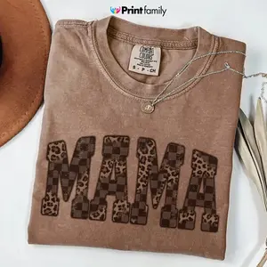 Comfort Colors Leopard Mama TShirt, Mothers Day Gift Mom T-Shirt, Retro Mama Tee, Gift For Mom, Mama TShirt Leopard, Mama Tee - Printfamily