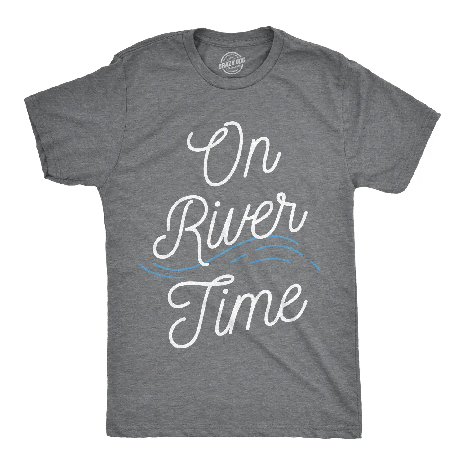 Mens On River Time T shirt Summer Vacation Cabin Lake Camping Tee Mens Funny T Shirts Cool Vintage Fashion T-Shirt Gift Classic Menswear Funny Summer Short Sleeve Novelty Tees for Guys Dark Grey