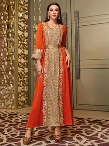 Elegant Embroidered Modesty Abaya Dress, Trim & Accents, Luxurious Belted Design, Perfect for Weddings & Eid Celebrations, Abayas For Eid