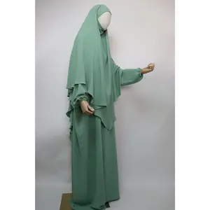 Semi Batwing Abaya and Diamond Khimar Set - Moss