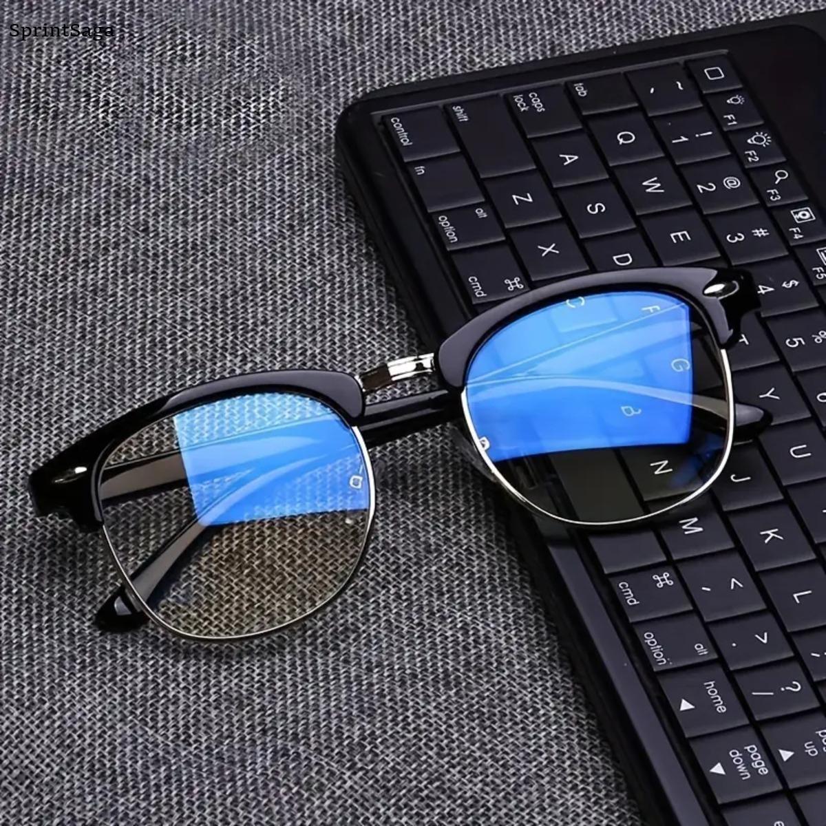 Blue Light Glasses for Women Men, Lightweight Black Metal Frame Computer Glasses, Anti Eye Strain Aesthetic Eyewear for Work, Gaming, Study, Screen Time, Everyday Wear