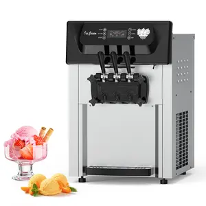 Commercial Soft Serve Ice Cream Machine – 2200W Countertop Dispenser, 3 Heads, 2+1 Flavors, 5.3-7.4 Gal/H, Auto Cleaning, Digital Display, Stainless Steel for Restaurant, Cafe, Party, Home, 110V