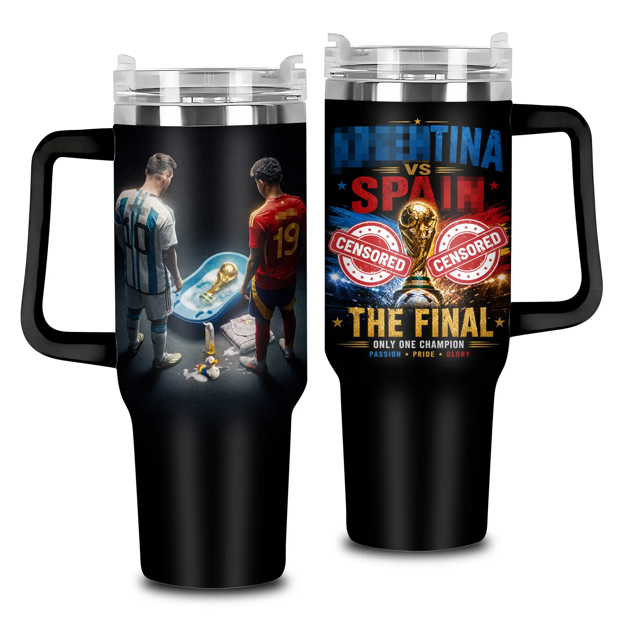 Spain vs Argentina Final 40oz 20oz Tumbler High-Quality Insulated Tumbler, M10 & #19: Destined Rivals, World Football Championship Final Theme Cup With Handle, Spain Argentina Football Fan Gift, WC 2026, Leakproof Travel Tumbler.