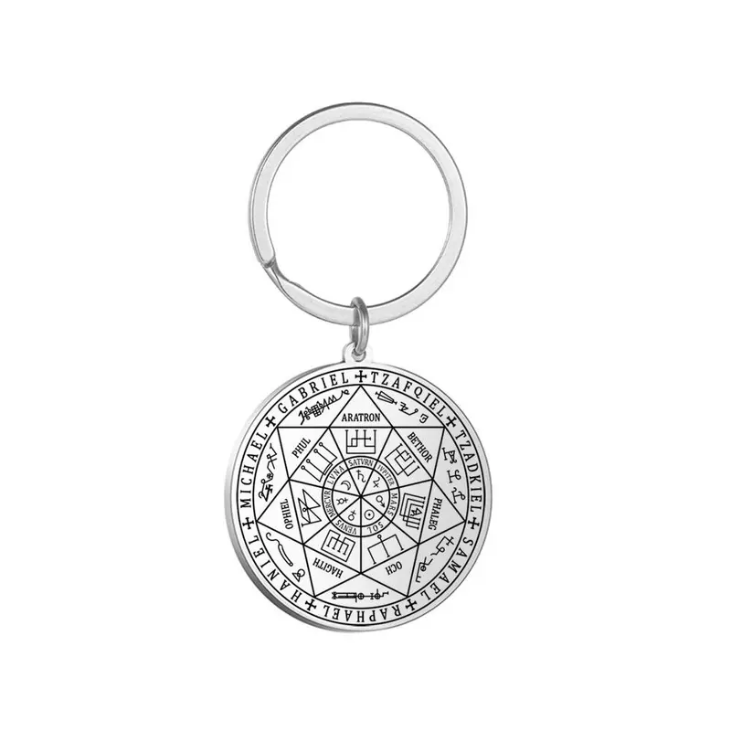 Seven Archangels Magic Array Pendant Scripture Seal Religious Totem Rune Stainless Steel Keychain