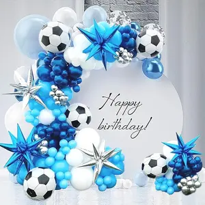 Soccer Balloon Arch Kit for Boys, Blue Silver White Balloons, Birthday Football Party Decoration, Includes 106 Pieces