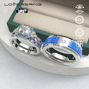 Bridal Sets Wedding Ring Sets His And Hers Promise Ring Couples Bridal Sets Women S925 Sterling Silvery Blue Moissanite Man Wedding Bands With Couple Ring Box