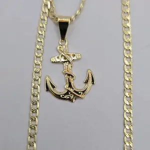 Anchor necklace Cuban style gold-plated fashion design 24"inches (regular delgada)