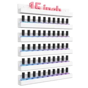 NIUBEE 6 Pack Nail Polish Rack Wall Mounted, Clear Acrylic Nail Polish Shelf for 90 Bottles, 15 Inch Nail Polish Wall Rack, DIY Nail Polish Wall Organizer for Salon, Bathrooms, Retail Shops(White)