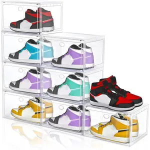 Large Shoe Boxes Clear Plastic Stackable, 8 Pack Drop Side Shoe Storage Organizer with  Door, Shoe Container Sneaker Storage Display Case Fit up to  Size 13 CLEAR