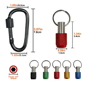 5-Slot Quick Release Bit Holder, 1/4" Hex Portable Screwdriver Bit Organizer Keychain, Aluminum Alloy Tool Holder with Carabiner for Drill Bits and Daily Carry