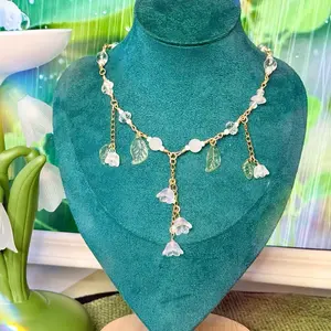 Lily of the Valley Inspired Charm Pendant Choker Necklace Hypoallergenic Chain 11.5 to 15 Inches Length Elegant Floral Design