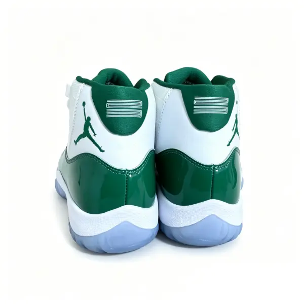Creamy off-white dark green patent mesh high-top retro basketball sneakers featuring scuff-proof dual-tone pale blue off-white layered translucent rubber outsoles, tear-resistant sweat-wicking soft perforated patent mesh leather construction