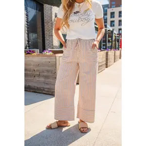 Stripe Stroll Woven Wide Leg Pants - Taupe Combo