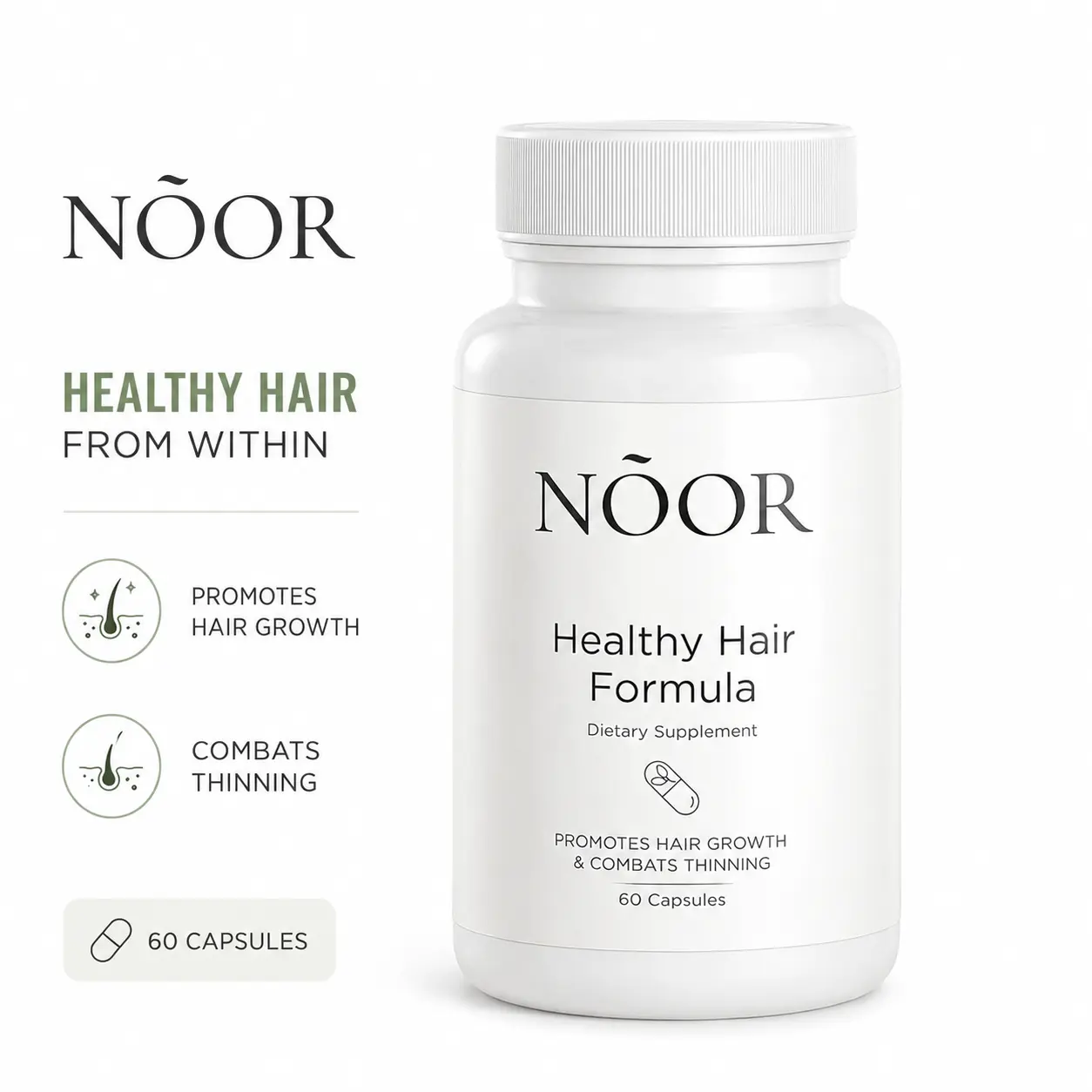NOOR Hair Support Capsules - Super Biotin 4000mcg, Vitamin C, Vitamin B6, Zinc, Copper, Horsetail Extract, 60-Count Nutritional Beauty Supplement