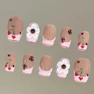 NailVesta LADY CHERRY – 100% Handcrafted 3D Press-On Nails | Reusable, Long-Lasting, Salon-Quality