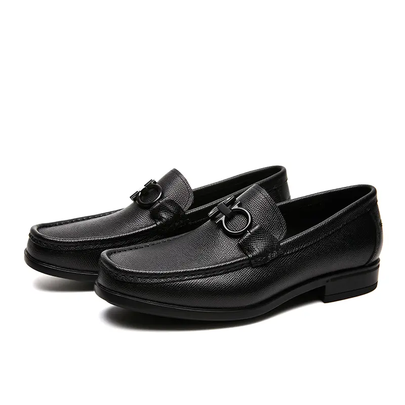 2025 Men's Belted Loafers - One-Piece Business Casual Leather Shoes with Leather Lotus Pattern - Mocasin Style - Wedding Shoes