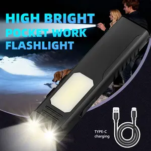 LED Handheld Flashlight, Aluminum Alloy USB Rechargeable Work Light, Portable COB Cap Clamp Lamp, & Blue Strobe Emergency Lights