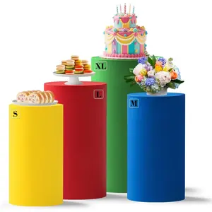 4Pcs Yellow Red Green Blue Cylinder Pedestal Stand Covers, Spandex Cylinder Covers Stands for Party, Birthday & Wedding Dessert Table Decor