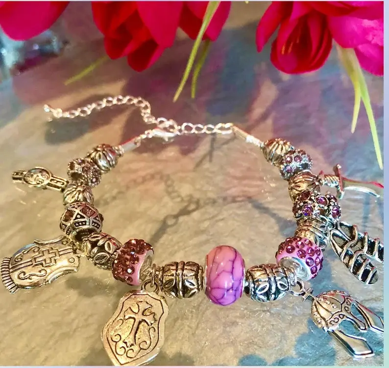 Armor of God Charm Bracelet, Mauve