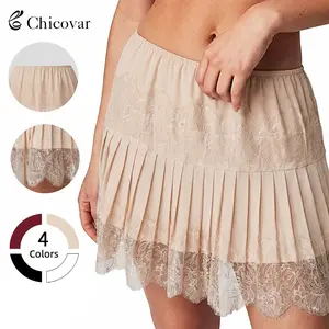 Chicovar Women's Lace Skirt Summer Floral Pleated Slip Skirt - Stretchy Waist, Ruffle Hem, Non-See-Through Soft Fabric - Boho Chic for Concert, Fashion Casual Wear,Cow Girl, Westernfashion,NO Shorts