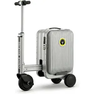 Silver Rideable Suitcase for Adults & Kids, 20" Carry On Electric Luggage with 250W Motor, 8 MPH, 5 Miles Range, Removable Battery, TSA Lock, USB Charging, Max Load 240 lbs