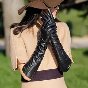 Elegant Long Genuine Leather Gloves for Women - Warm, Thin Sheepskin with Velvet Lining, Perfect for Autumn & Winter Outdoor Activities gift idea patella  bands sport protective gear windproof full-finger glove funny hat outdoor face mask  Fashion