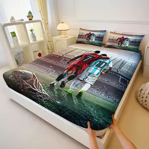 Field Pattern Bed Sheet Set, Breathable Durable Digital Print Bedding, Non-Slip Deep Pocket, Football Lover Bedroom & Sports Room Decor, Breathable Sheets
