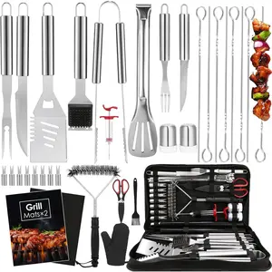 BBQ Grilling Accessories Set, 34 count Heavy Duty Grill Tools for Outdoor Camping, Grilling Gifts for Men Dad, Stainless Steel Barbecue Utensils Kit with Mats and Glove in Carrying Bag,