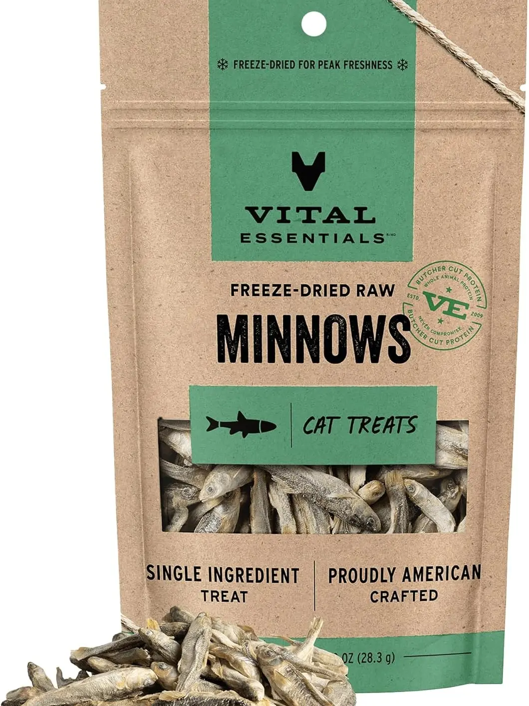 Vital Essentials Freeze Dried Minnows Cat Treats | Single Ingredient | Premium Quality | Grain Free, Healthy Treats for Cats, 1 oz Bag