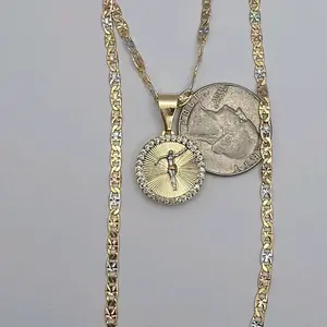 Christ on the Cross clear stone's Pendant - Small Chain  three colors Gold-Plated, Beautiful Style, 18 Inches