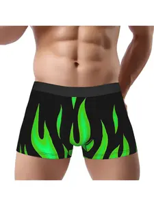 1 Piece Trippy Flames In Neon Green On Black Underpants Homme Panties Men's Underwear Ventilate Shorts Boxer Briefs