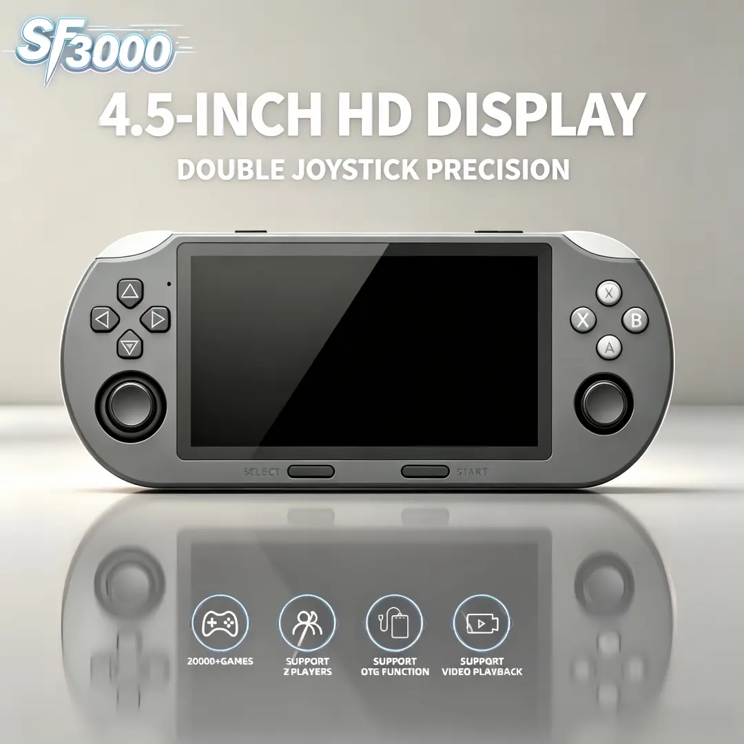SF3000 Retro Lithium Arcade Handheld Game Console - 4.5in IPS Screen, 3000mAh Rechargeable Battery, 64GB Memory Preloaded TF Card, 20000+ Classic Games, Compact Button-Equipped Device, Portable Gadget for Kids, Ideal Holiday Gift