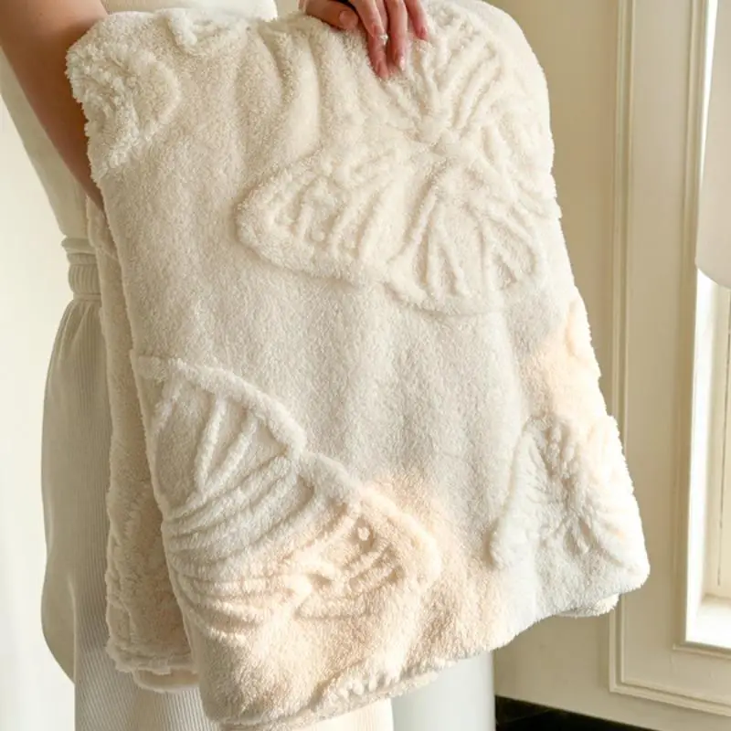 Solid Color Butterfly Jacquard Blanket, 1 Count Soft Comfortable Warm Throw, Air-conditioned Room Blanket, Bedding Supplies for Home Office Travel
