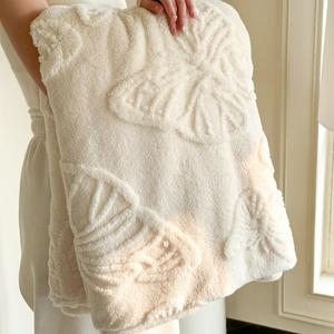 solid color butterfly jacquard blanket, 1 count soft comfortable warm throw, air-conditioned room blanket, bedding supplies for home office travel