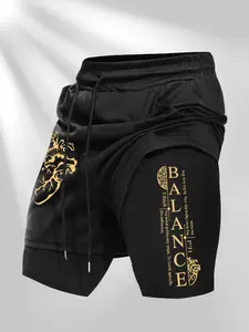 Men's Anatomical Heart & "Balance" Print 2-in-1 Gym Shorts, Quick Dry Compression Liner Workout Shorts, Streetwear Training Running Bottoms #GymShorts #2in1WorkoutShorts #StreetwearBottoms #HeartPrintShorts #TikTokMadeMeBuyIt