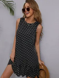 Polka Dot Ruffle Hem Smock Dress - Casual & Chic Everyday Wear