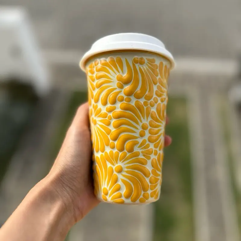 Valentine’s Cartoons Handmade Talavera Tumbler 15 oz - Unique Design, Reusable Drinkware