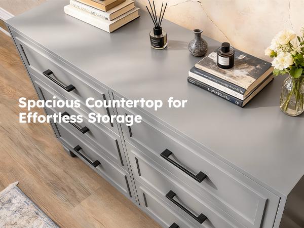 BERRY NEST Modern Minimalist Dresser for Bedroom, 47.2'' Wide Wood Grey Dresser with 6 Drawer, Farmhouse Chest of Drawers with Metal Handle, Closet Store Organizer for Living Room, Hallway