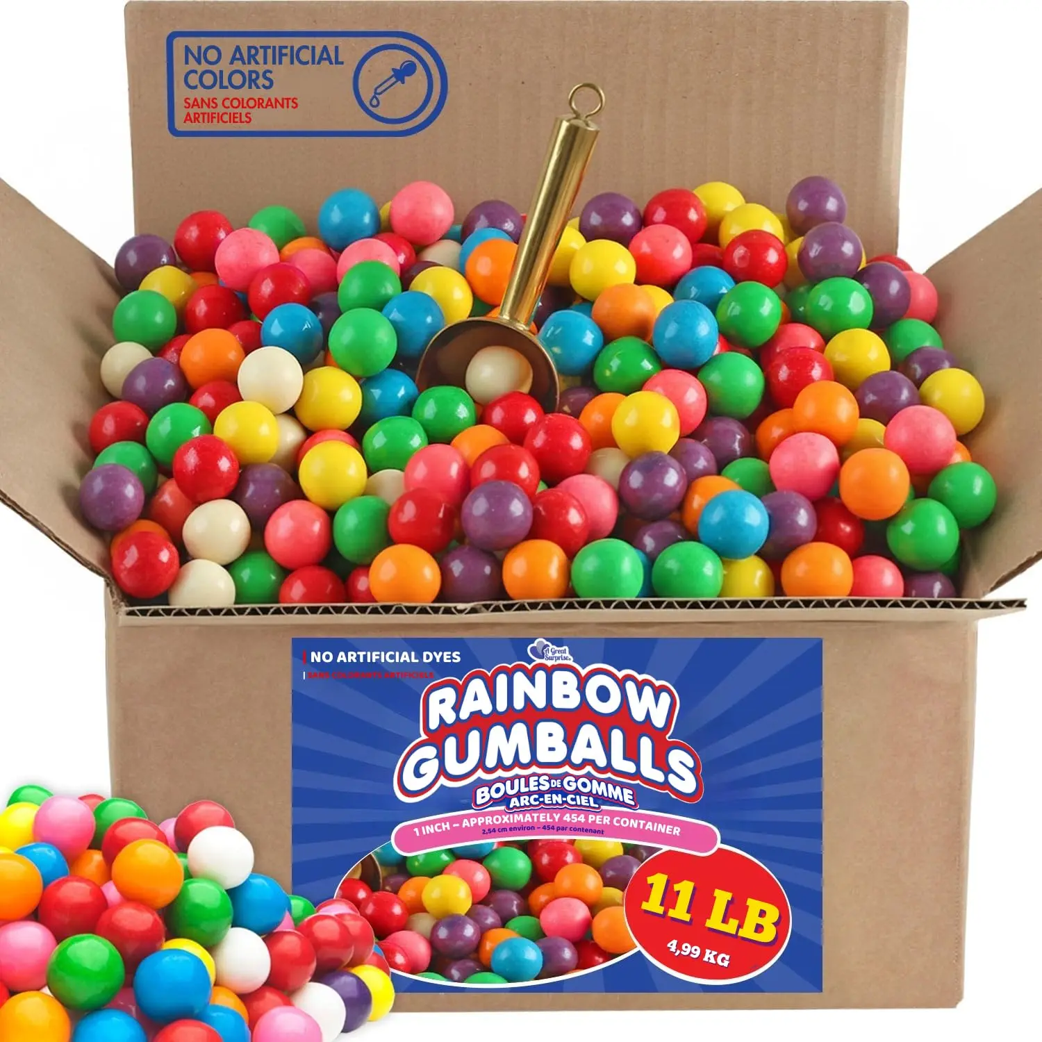 Bulk Rainbow Gumballs  11 lb, Approx. 470 Pcs. Naturally Colored Gumballs with No Artificial Dyes  Perfect for Office Candy Bowls, Breakrooms, Vending Machines & Party Buffets