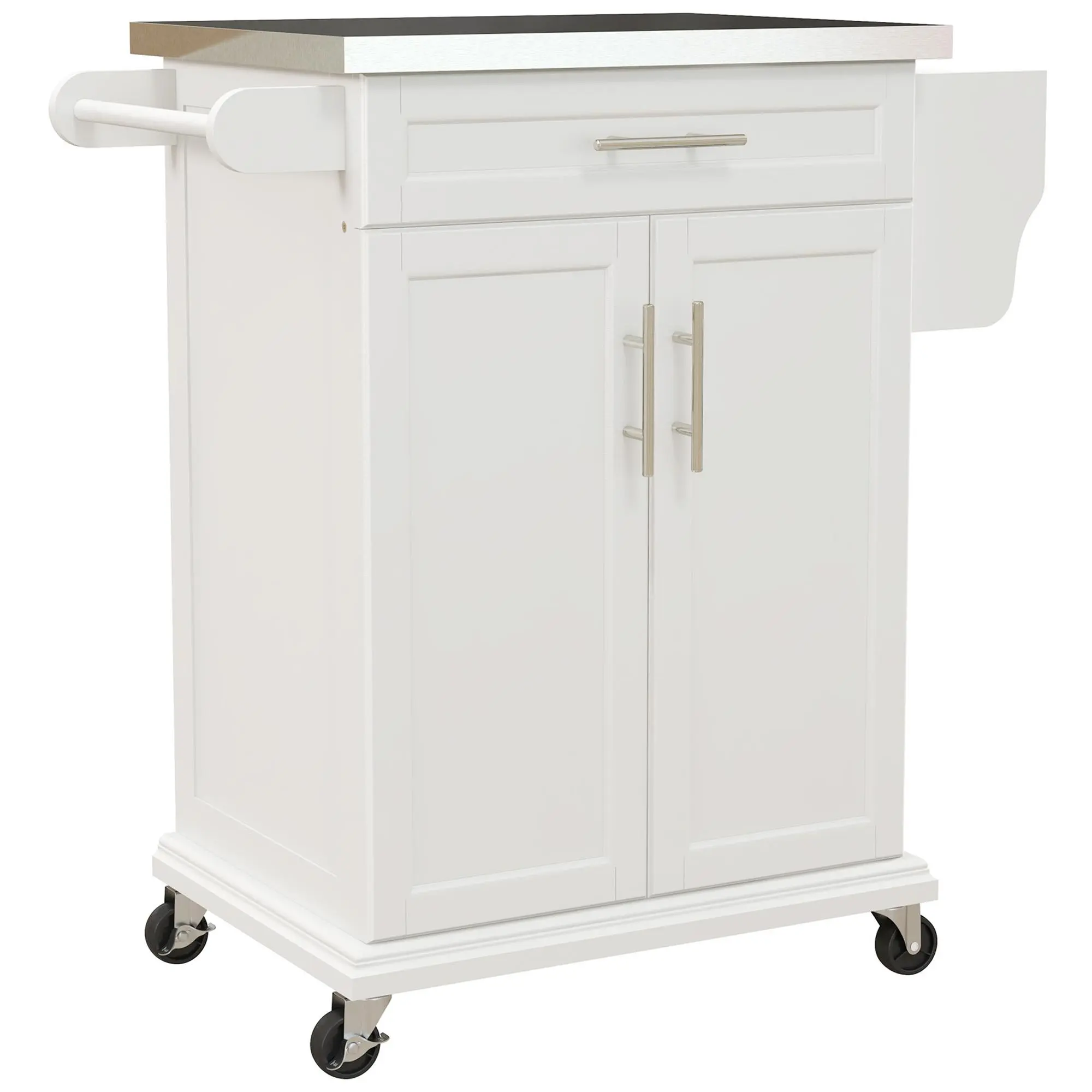 HOMCOM 33" Long Pine Wood Rolling Kitchen Island Cart with Wheels - Stainless Steel Countertop, 9lbs Drawer, 2lbs Spice Rack, Towel Rack, Rectangular Indoor Single Unit Kitchen Cabinet, Utility Storage, Assembly Required, Deep Blue